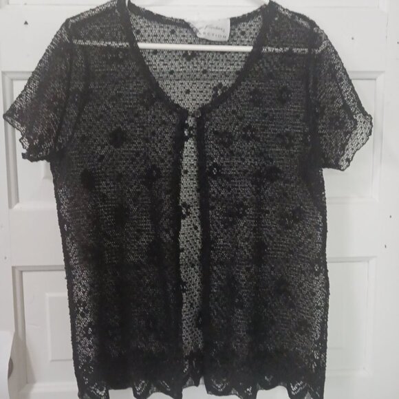 Giorgio Fiorlini Womans Black Floral Knit Cover Top Medium - Picture 1 of 4